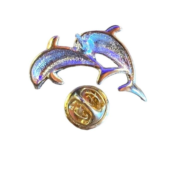 Dolphin-Themed Gold Tone Rhinestone Encrusted Brooch Pin - Picture 11 of 11